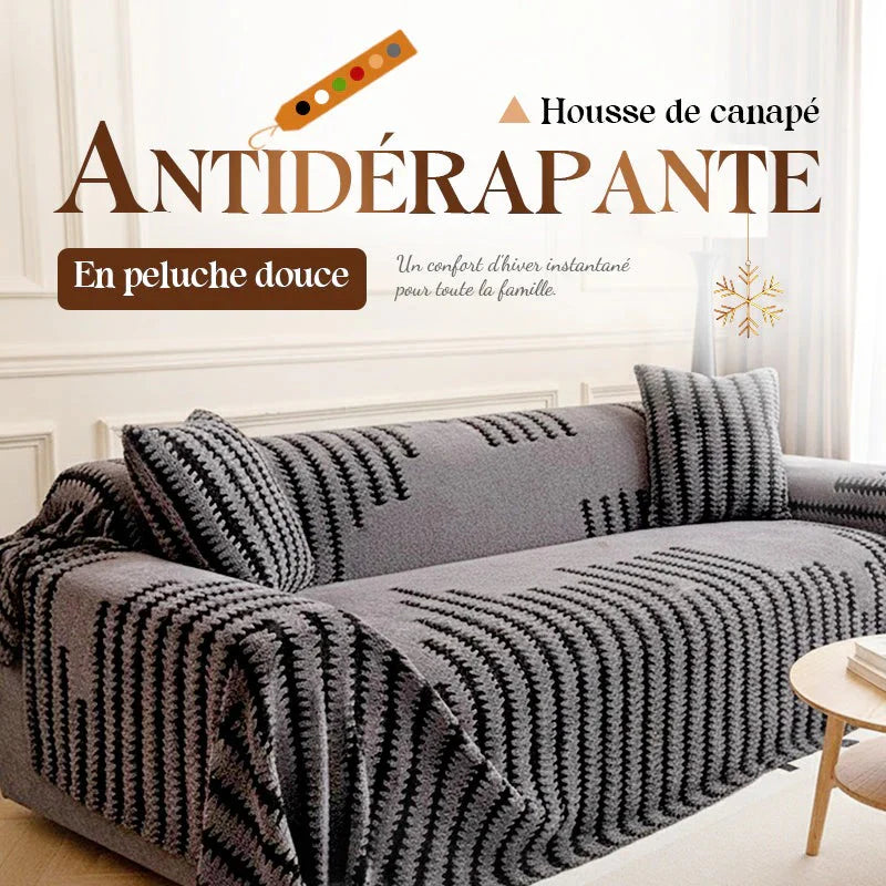 Housse de canapé en peluche antidérapante douce