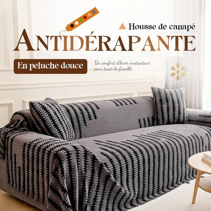 Housse de canapé en peluche antidérapante douce