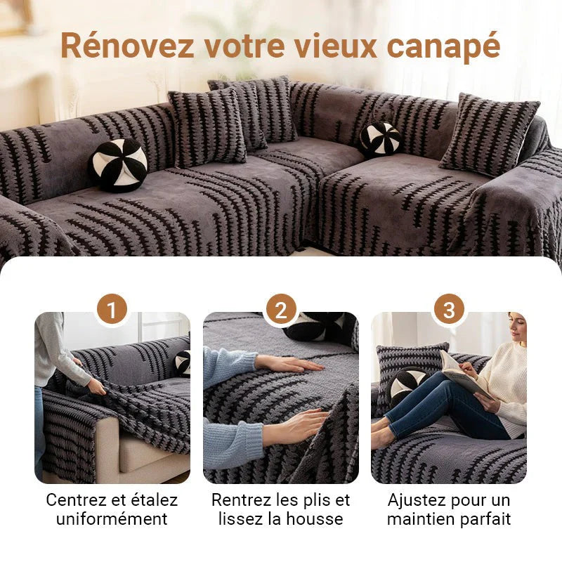 Housse de canapé en peluche antidérapante douce