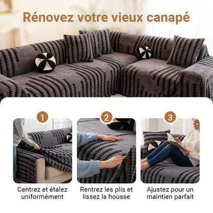 Housse de canapé en peluche antidérapante douce